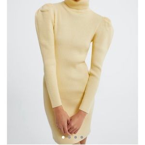 Zara Puff Sleeve Yellow Sweater Dress
